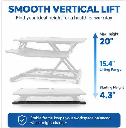 Standing Desk Converter, Adjustable Dual Monitor Riser, White