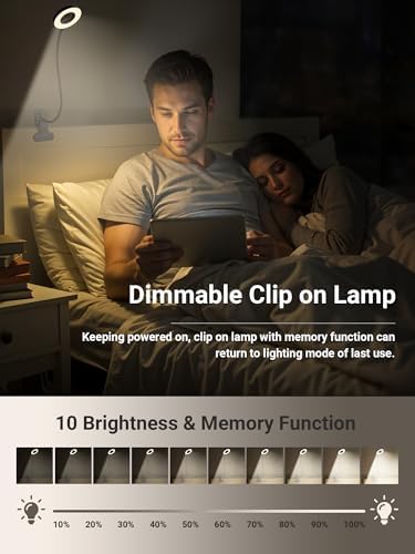 Clip on Lamp,5 Colors+10 Brightness Memory LED Desk Lamp with Clamp Light