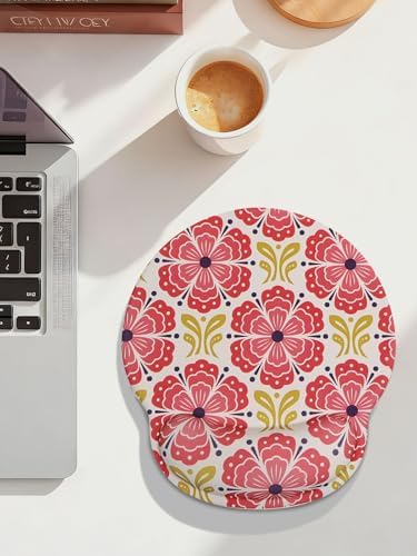 Seorsok Red Flower Mouse Pad with Gel Wrist Support Mouse Pad,Ergonomic Aesthetic,Comfortable Mousepad for Office Game Work Computer,Pain Relief Mousepad with Non-Slip Silicone Base,Blooming Floral