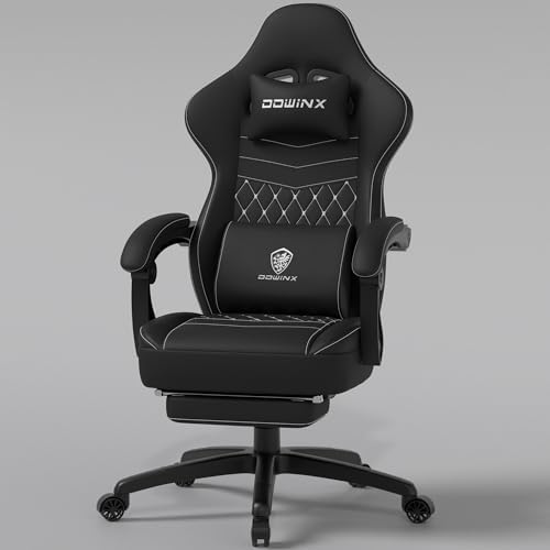 Dowinx Ergonomic Gaming Chair - Breathable Fabric with Gel Pad, Pocket Spring Cushion & Retractable Footrest, Comfortable Gamer Chair with Storage Bag,Deep Black
