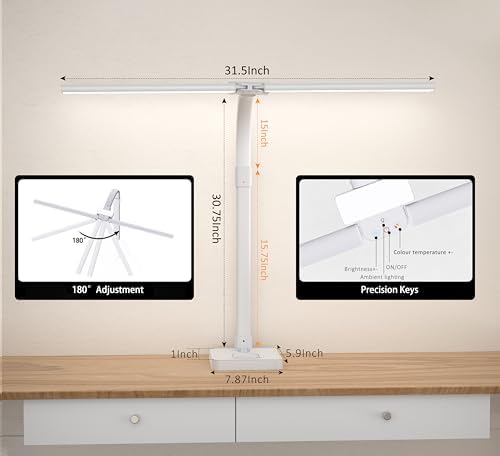 Double Head LED Desk Lamp, Architect Desk Lamps for Home Office, 24W Brightest Workbench Office Lighting-5 Color Modes and 5 Dimmable Eye Protection Modern Desk Lamp (White-Desktop, Big)