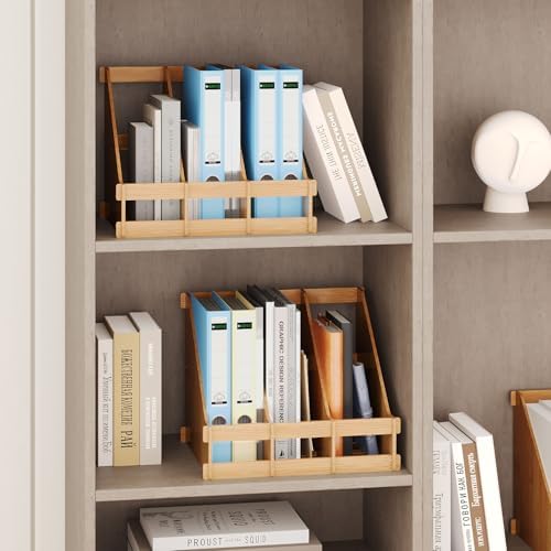 Bamboo Desk File Organizer, 3 Compartment Magazine Holder for Home Office(Nature)