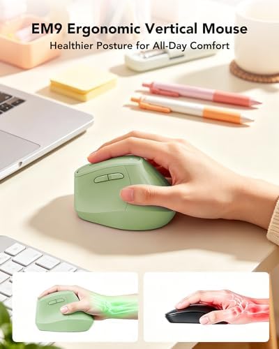 KYSONA Ergonomic Mouse Wireless, Bluetooth Vertical Mouse, 5-Level Adjustable DPI, 2.4G Silent Switch Mice for Windows, MacOS, IPadOS, Laptop, PC, Olive Green