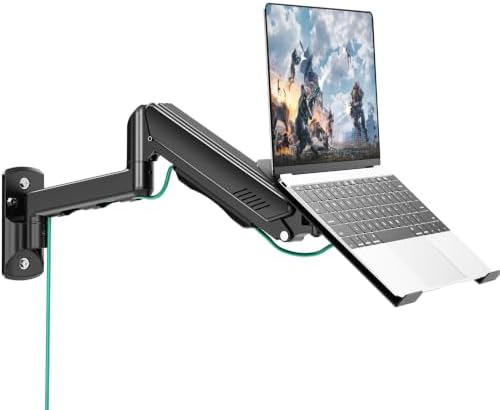 MOUNT PRO Laptop Wall Mount, 2-in-1 Monitor Wall Mount with Vented Tray for 11-17" Notebook/13-32 Computer Screen, Full Motion Adjustable Laptop Holder Stand, Laptop Arm Holds 4.4-19.8 lbs