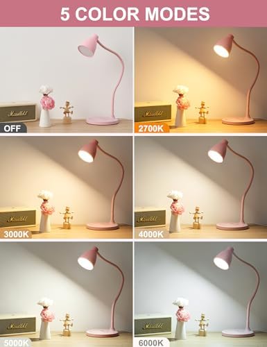 BOHON Cute Desk Lamp for Home Office with USB C+A Charging Port Timer Pink