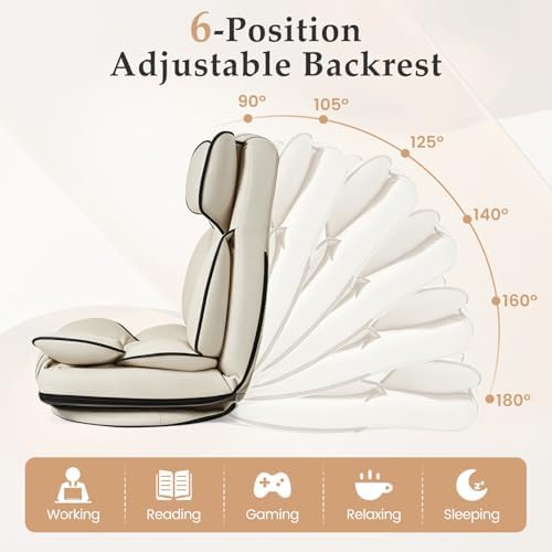 GIANTEX 360° Swivel Floor Gaming Chair, Folding Lazy Lounger Couch (Beige)