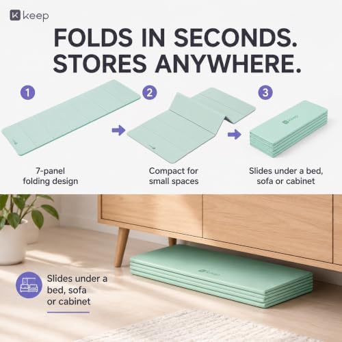 KEEP Foldable Yoga Mat, 7mm Thick TPE Non-Slip Fitness Mat for Home Gym