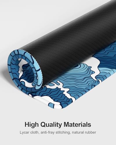 Auhoahsil Large Mouse Pad with Wrist Rests for Keyboard & Mouse, Thick Soft Ergonomic Memory Foam Wrist Supports, Big & Long Desk Mat 35.5 x 15.7 in, for Office Gaming Computer, Blue Wave