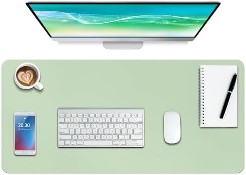 Boutilon Leather Desk Pad Protector,Non-Slip Mouse Pad,Laptop Desk Pad,Office Mouse Mat,Waterproof Leather Desk Blotter,Desk Writing Pad for Office and Home (S-Green,24"x 14")