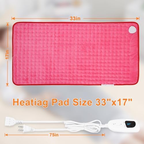 Heating Pad,Electric Heating Pads,Heating Pad for Back,Fuchsia,33x17 Inch
