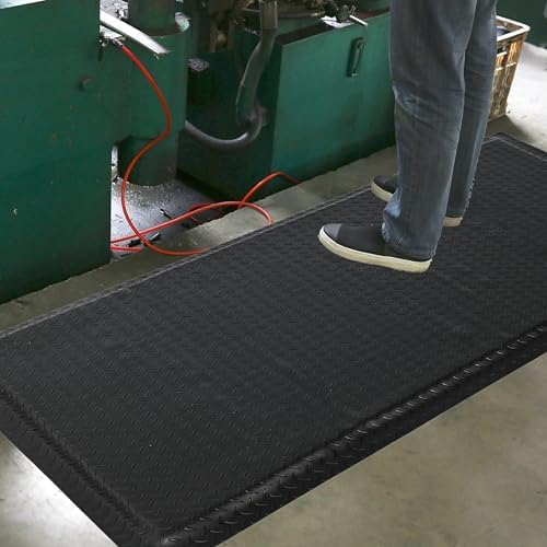Nisorpa Anti Fatigue Mats Industrial 2' x 3' Ergonomic Standing Mat 15/16" Extra Thick Heavy Duty Commercial Diamond Plate Shop Floor Mat Support for Leg & Back Pain, Black