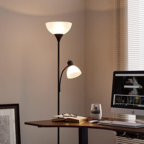 HonoDing Adjustable Black Floor Lamp with Reading Light Susan Modern Standing Lamp for Living Room/Office Lamps 72" Tall - 150-watt with Side Reading Light Corner Lamps (Black)