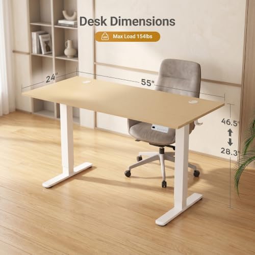 Claiks Electric Standing Desk, 55x24 Inch, Nature