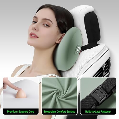 BEBAS Memory Foam Car Headrest Pillow - Breathable Neck Support Pillow for Driving, Universal Fit Cars/SUVs/Tesla/Toyota & Office Chair, Removable Cover (Green, 4-Season)