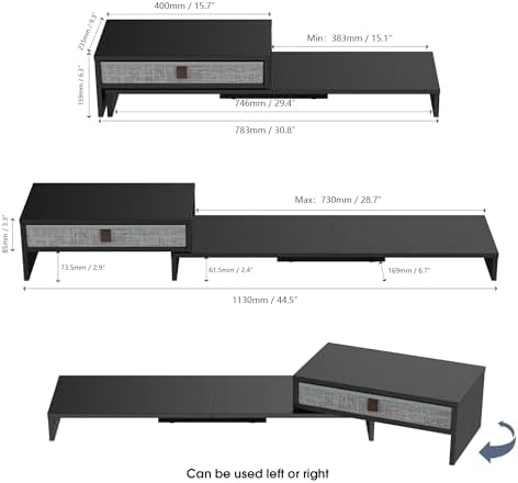 Fenge Triple Monitor Stand with Storage Drawer, Adjustable Length and Angle