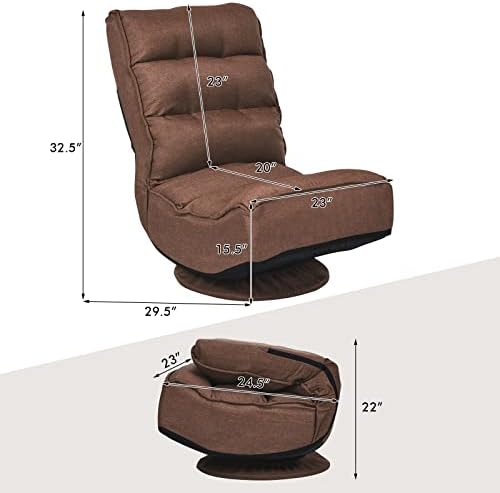 COSTWAY Folding Floor Chair, Adjustable 5-Position Swivel Gaming Chair