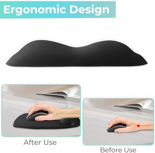 Mouse Pad with Wrist Rest Support, Ergonomic Mousepad with Comfortable Gel Cushion, Gaming Mouse Pad with Smooth Lycra Surface & Non-Slip PU Base, for Home Office Computer Laptop, Black