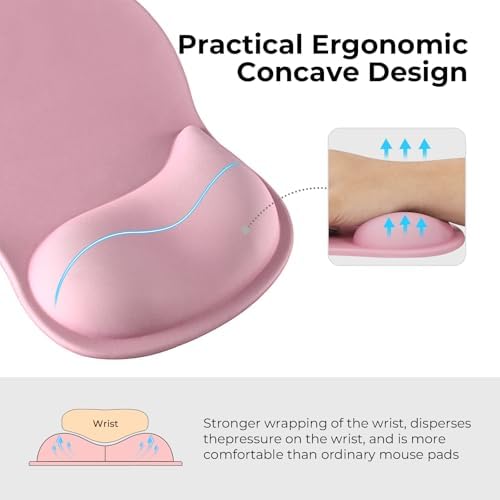 EooCoo Pink Mouse Pad with Gel Wrist Rest, Ergonomic Cute Mousepad