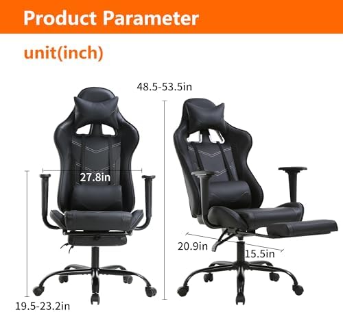 High Back PU Leather Gaming Chairs Computer Chair with Headrest & Lumbar Support, Height Adjustable Wide Seat Gamer Chair Gaming Chairs for Adults, Game Chair with Footrest & Armrest