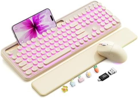Wireless Keyboard and Mouse, Backlit Typewriter with Magnetic Wrist Rest