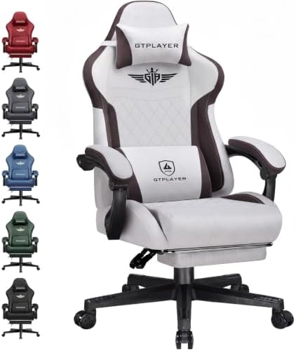 GTPLAYER Gaming Chair Fabric with Pocket Spring Cushion, Big and Tall Gamings Chairs 350LBS High Back Computer Chair with Footrest for Adults Lumbar Support Swivel Game Chair for Office Gaming Brown
