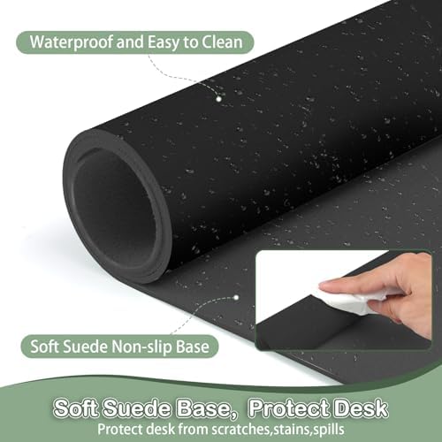 Boutilon Leather Desk Pad Protector,Laptop Desk Pad,Office Mouse Mat,Waterproof Leather Desk Blotter,Desk Writing Pad for Office and Home (M-Black,30"x14")