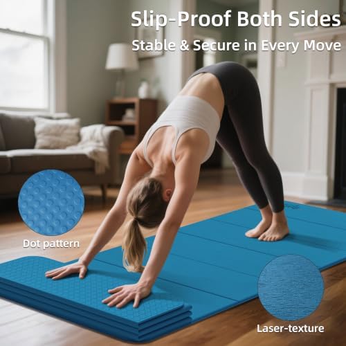 Foldable Yoga Excercise Mat 71"L x 24"W, Odourless Light Weight POE Mat For Home Fitness and Gym Workouts, 1/4 inch Non-slip design for All Types of Yoga Pilates