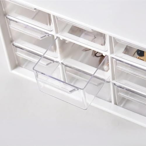 Small Drawer Organizer for Desk, 7.1" x 3. 8" x 4.6" Mini Desktop Drawer Organizer with 9 Clear Drawers, Plastic Desktop Craft Storage Box for Desk Office School Home (White)