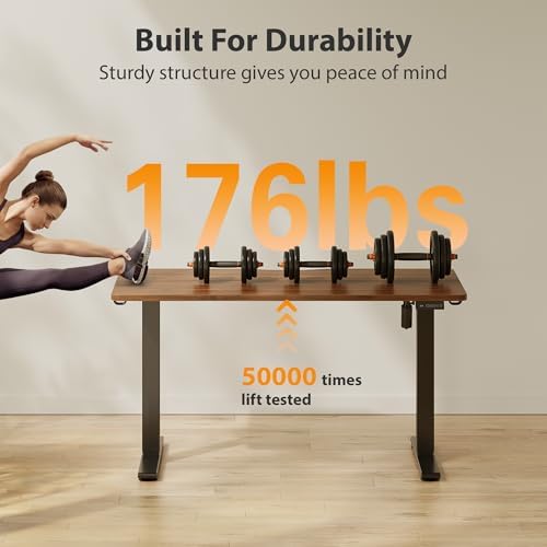 Cubiker Standing Desk, 55x28 Inches Sit Stand Home Office Desk, Electric Stand up Desk, Adjustable Desk with Splice Board, Black Frame/Black Walnut Top