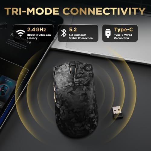 YUNZII M2 Dual 8K Wireless Gaming Mouse, PAW3395, 6-Level DPI(Black)
