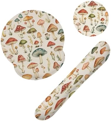 Retro Mushrooms Ergonomic Wrist Support Keyboard Mouse Wrist Rest Set, Computer Office Comfortable Wrist Rest for Mouse Easy Typing