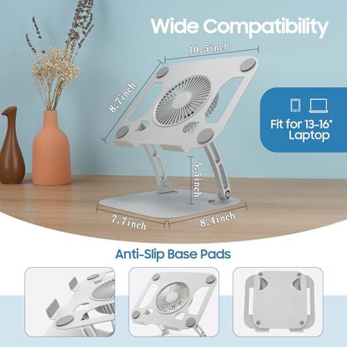 SHUWEI Laptop Stand with Fan, Height/Angle Adj fits 16" Laptop, Silver