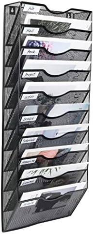 PAG-Mass Hanging Wall File Holder Organizer Mail Sorter Literature Rack for Office, 10 Pockets, Black