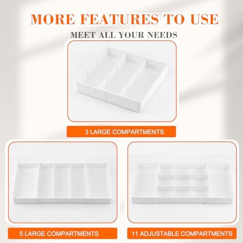 Briwooody 1 Pcs Expandable Drawer Organizer, White, 11 Compartments