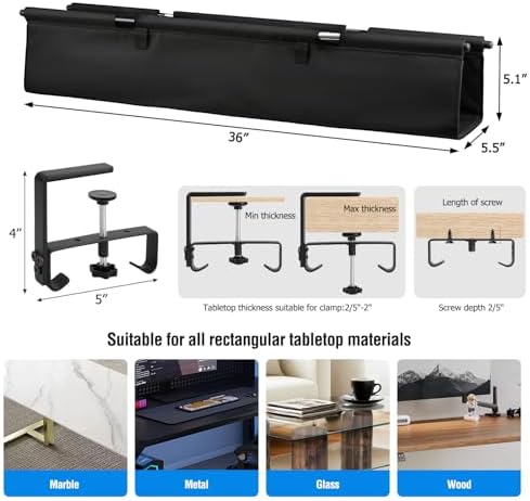 Under Desk Cable Management Tray, 36-Inch Heavy Duty No-Drill Clamp & Screw Mount Cord Organizer, Holds Power Strip & Large Adapters for Home Office, Gaming Desk, Study Room