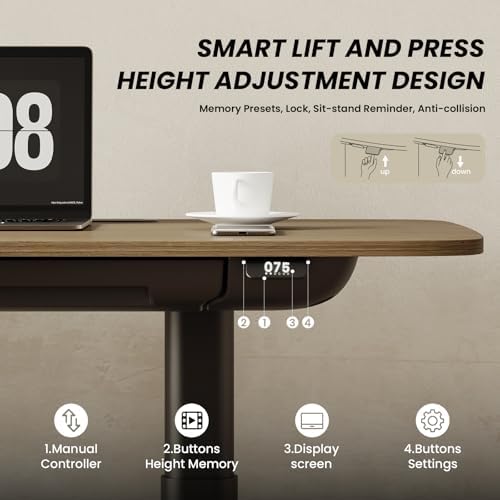 COLAMY Electric Adjustable Standing Desk – 48 x 28 Inch Sit Stand Desk with Drawer & Cable Management, Dual Motor Lift System, Ergonomic Footrest, Home Office Table (MFC Desktop, Walnut + Black)