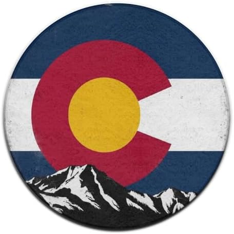 Women's Large Home Decor Mat, Soft Round Yoga Carpet, Non Slip Machine Washable Home Office Circle Rug Colorado Flag Vintage Mountain