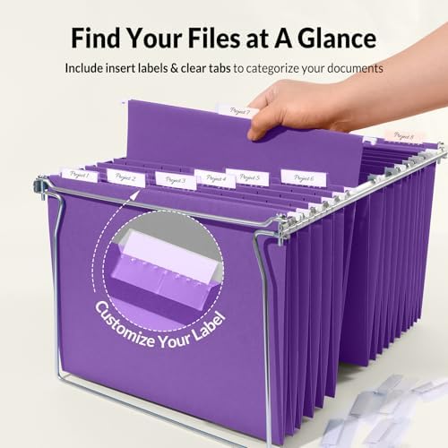 SUNEE 25 Pack Hanging File Folders, Purple Folders, Hanging File Folders Letter Size with 1/5-cut Tabs, Stay Organized for Your Home and Office Bulk File and Documents