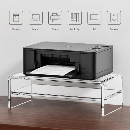 Egchi Acrylic Monitor Stand, 2 Tiers Clear Monitor Riser Computer Stand for Office, Home, Office, 5.12 Inches Hight PC Desk Stand for Keyboard Storage, Premium Platform for Laptop Printer TV Screen