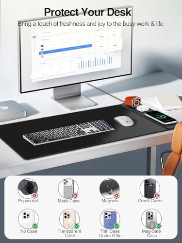 Mouse Pad with Magnetic Wireless Charging, Large Desk Mat, Non-Slip Mouse Mat, Keyboard Pad for Gaming, Desk, Office, PC