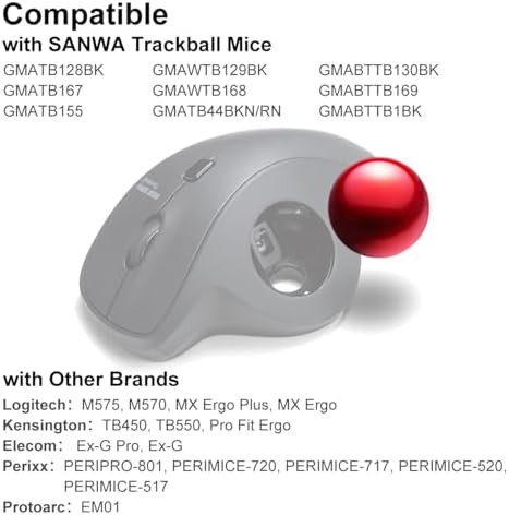 SANWA Small Trackball 34mm/1.34in, Replacement Ball for Logitech M575, M570, MX Ergo, ELECOM, Kensington, Perixx, and Other Compatible Trackball Mice, Glossy Red