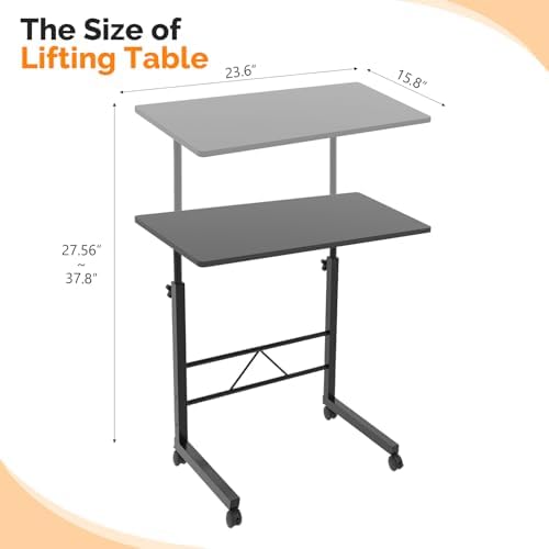 FCH Computer Workstation, Standing Desk Adjustable Height, Small Computer Desk w/Rolling, Sit Stand Laptop Desk TV Tray Computer Workstation for Bed Sofa Hospital Reading Eating, 23.6", Black