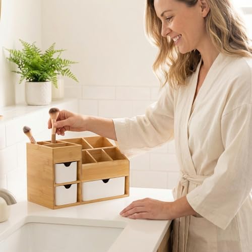 Bamboo Makeup Organizer, 11.5x5.4in