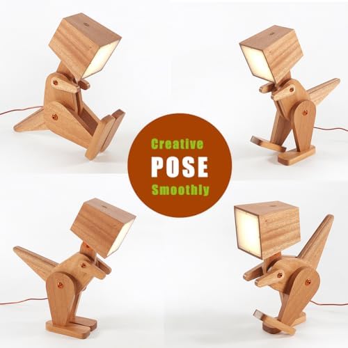 Wood Dinosaur Table Lamp, Brown, 3 Levels Dimmable Touch Switch