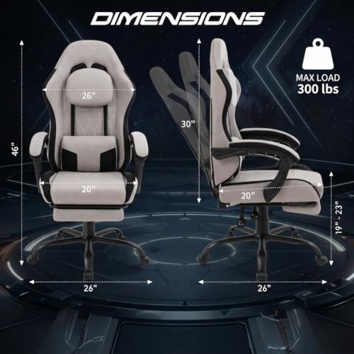 Video Gaming Chair, Ergonomic Office Chair with Footrest, Lumbar Support and Linkage Armrests, Swive Home Video Game Chairs for Adults, Gray