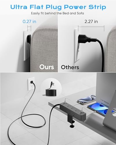 Desk Clamp Power Strip 15FT, Acozvin 40W Total Fast Charging Station
