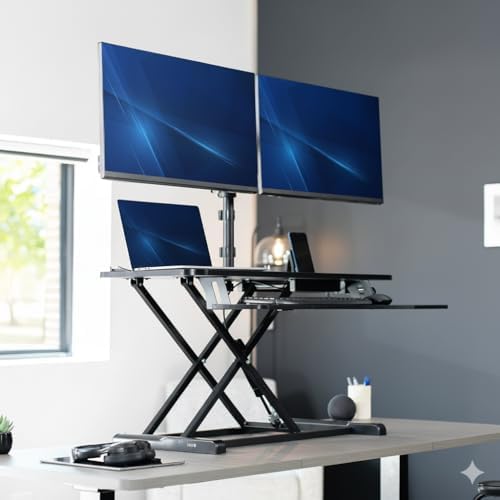 VIVO Black 42 inch Desk Riser with Monitor Mount, DESK-KIT-042K2K