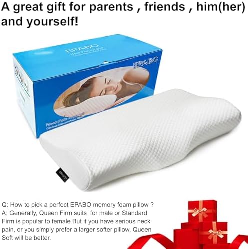 EPABO Contour Memory Foam Pillow Orthopedic Sleeping Pillows, Ergonomic Cervical Pillow for Neck Pain - for Side, Back and Stomach Sleepers, Free Pillowcase Included (Firm & Near King)