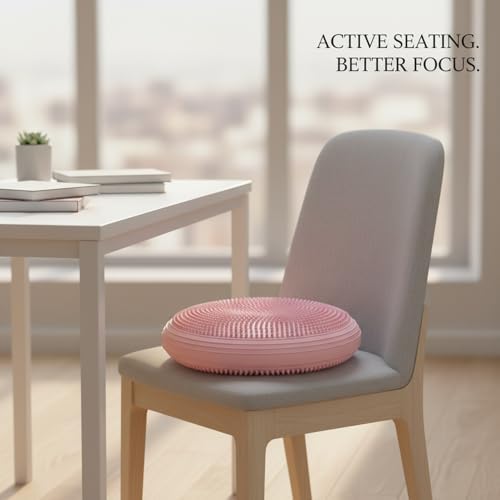Inflatable Balance Disc Cushion, 13.4 Inch PVC Wobble Seat for Stability Training, Core Exercise & Office Chair Support, Portable Fitness Pad (Pink, Gray, Purple, Blue)