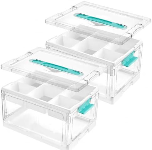 Vtopmart 24 QT Clear Plastic Craft Storage Box with Tray & Dividers, 2 Pack